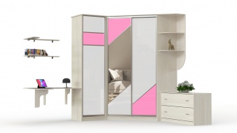 Угловой шкаф со столом в детскую Бемби BMS розовая