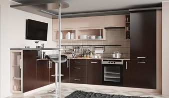 Кухонный гарнитур с барной стойкой Юпитер BMS коричневого цвета