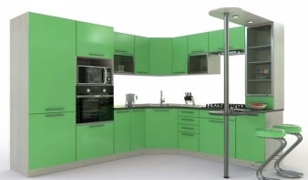 Кухня со стойкой Лина 2 BMS зеленого цвета