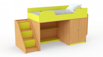 Зеленая Детская кровать Миф 2.4 с полками BMS