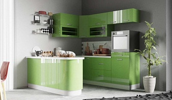 Кухня с барной стойкой Лайм 9 BMS зеленого цвета