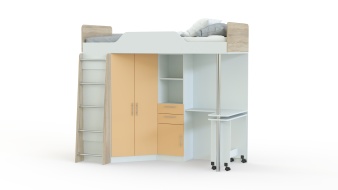 Оранжевая Кровать-чердак со столом Ника 427 BMS