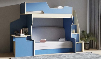 Синяя Детская кровать с диваном Спарк A BMS