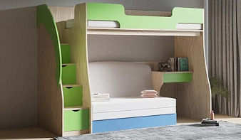 Зеленая Детская кровать с диваном Минор 12 BMS
