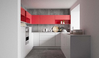 Кухня с открытыми полками Сигма BMS красного цвета