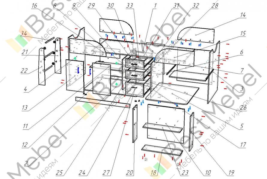 Кровать чердак малыш схема сборки Детская кровать чердак схема - 4sofa.ru