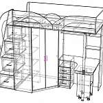 Чертеж Детская кровать Мерабел со столом и ящиками BMS