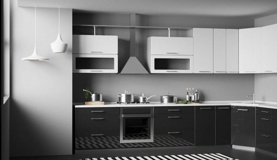 Кухня Черно-белый металлик №2 BMS - Фото